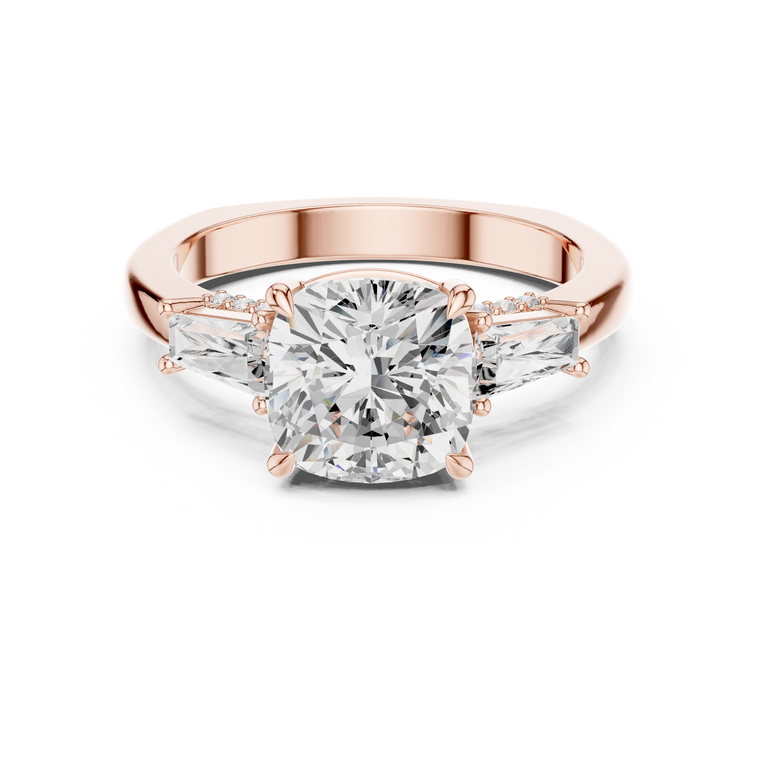 Cushion Moissanite Engagement Ring With Baguette Side Stone - view 2