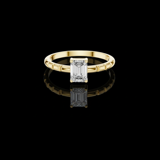 0.50 TCW Classic Emerald Cut Moissanite Diamond Ring with Bamboo Style Sculpted Band