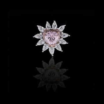 2.00 CT Heart-Cut Pink Gem Ring Surrounded by Moissanite Pear Diamond Petals