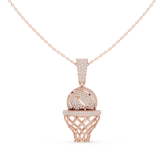 2.09 TCW Luxury Basketball Hoop with Pave Moissanite Diamond Ball Iced Sports Pendant Luxury Sports Jewelry