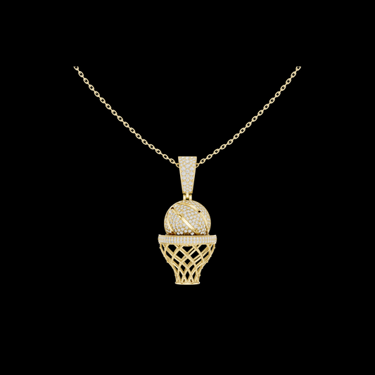 2.09 TCW Luxury Basketball Hoop with Pave Moissanite Diamond Ball Iced Sports Pendant Luxury Sports Jewelry