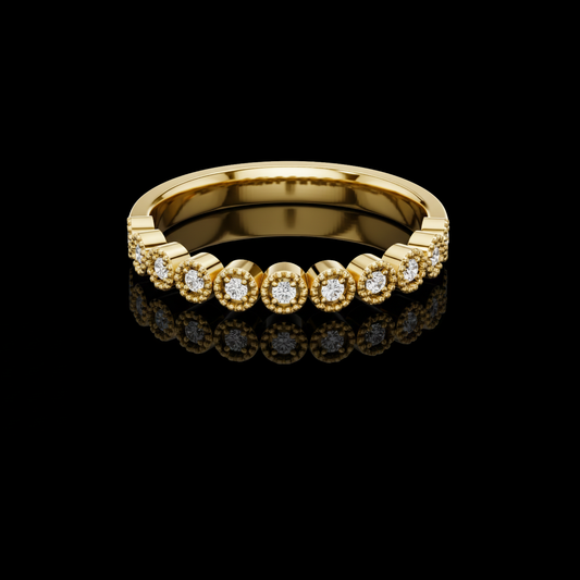 0.12 TCW Stunning Beaded Edge Moissanite Diamond Band With Round Brilliant Accents