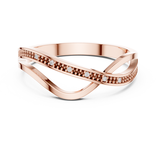 0.018 TCW Gold Crossover Beaded Dual-Band Design with Delicate Accent Moissanite Diamond Ring
