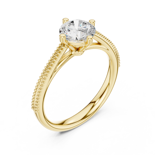 Round Cut Lab Diamond Milgrain Solitaire Engagement Ring - view 2