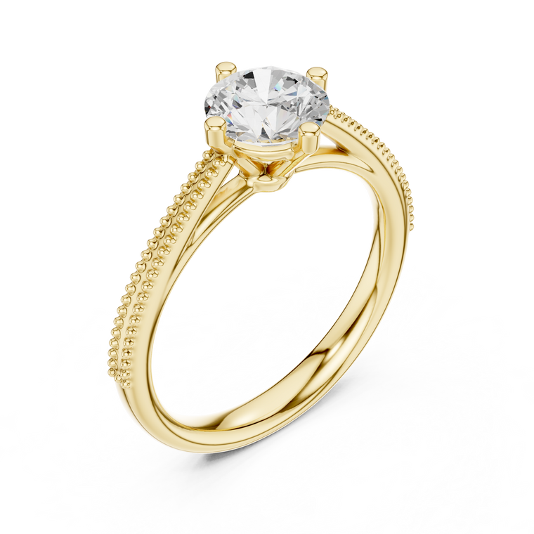 Round Cut Lab Diamond Milgrain Solitaire Engagement Ring - view 2