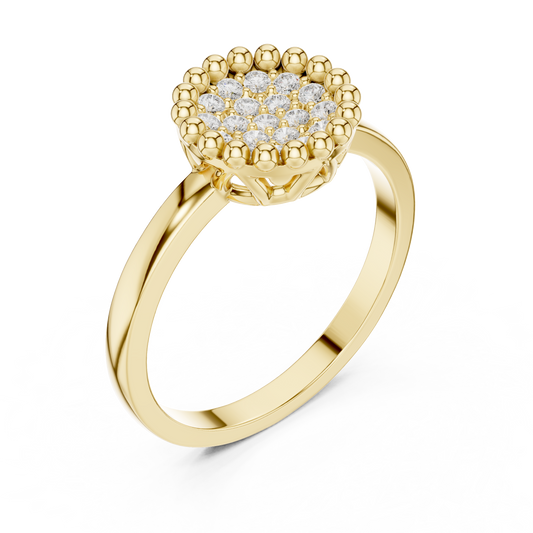 Round Floral Cluster Beaded Moissanite Ring - view 2