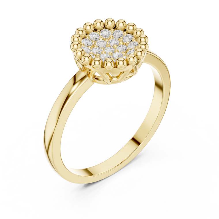 Round Floral Cluster Beaded Moissanite Ring - view 2