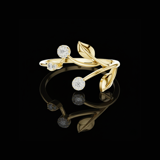 0.15 TCW Elegant Leaf Vine Ring with Sparkling Halo Round Moissanite Diamond Accents Luxury Botanical Jewelry