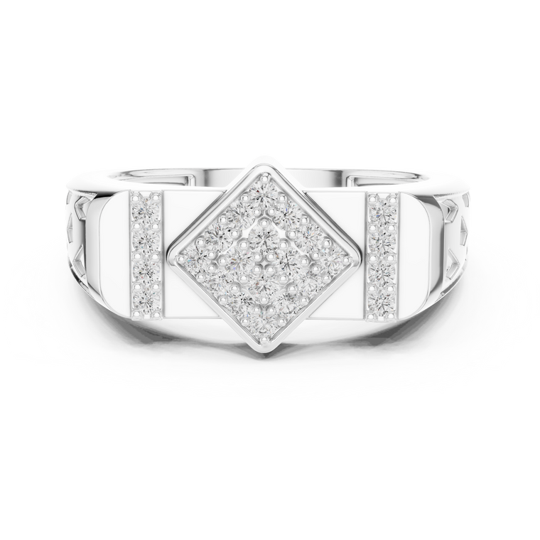 Round Cut Moissanite Men's Architectural Vertical Pave Pillar Wedding Ring - view 3