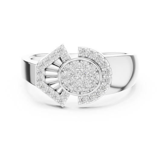 Geometric Round Moissanite Ring With Cluster Halo Wedding Ring - view 3