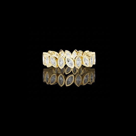 1.04 TCW Bold Eternity Band Featuring Bezel Set Marquise Cut Moissanite Diamonds in a Continuous Leaf Pattern