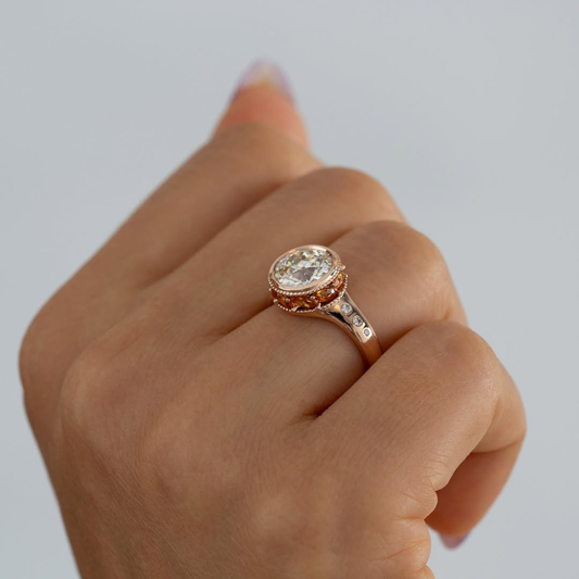 European Round Lab Diamond Bezel Set Ring With Hidden Halo - view 4