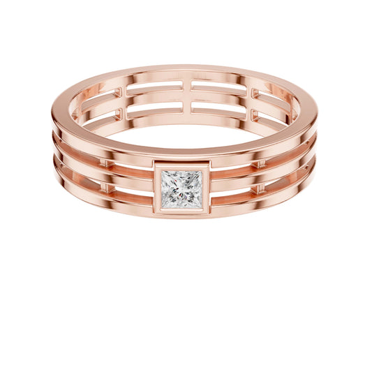 0.15 TCW Contemporary Openwork Band Featuring a Bezel Set Princess Cut Lab Grown Diamond