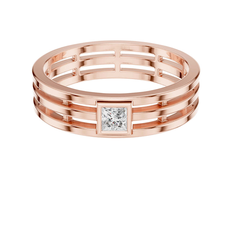0.15 TCW Bezel Set Princess Cut Moissanite Openwork Band - view 2