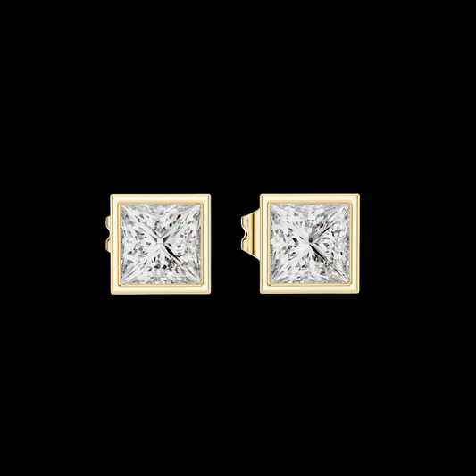 0.88 TCW Luxurious Princess Cut Moissanite Diamond Bezel Set Stud Earring