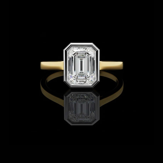 1.31 TCW Elegant Emerald Cut Moissanite Diamond Ring with Modern Bezel Setting Ring