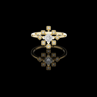 0.60 CT Unique Princess Cut Moissanite Diamond Starburst Ring with Bezel Set Accent Diamonds