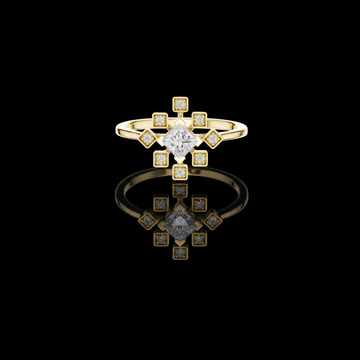 0.60 CT Unique Princess Cut Moissanite Diamond Starburst Ring with Bezel Set Accent Diamonds