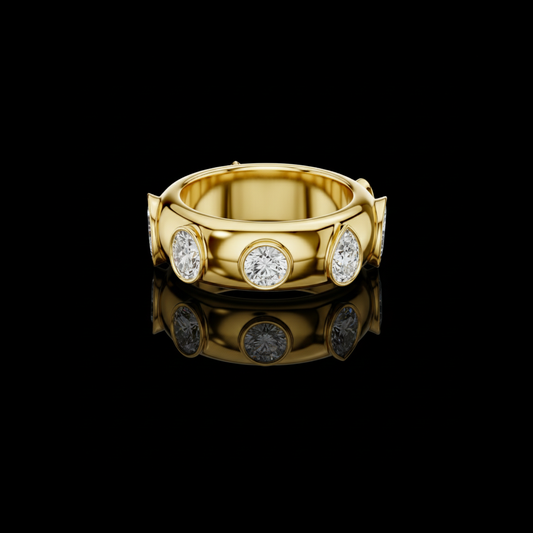 2.33 TCW Bezel Set Moissanite Diamond Band with Alternating Multi Stones Modern Luxury Ring by Ivevar Luxury