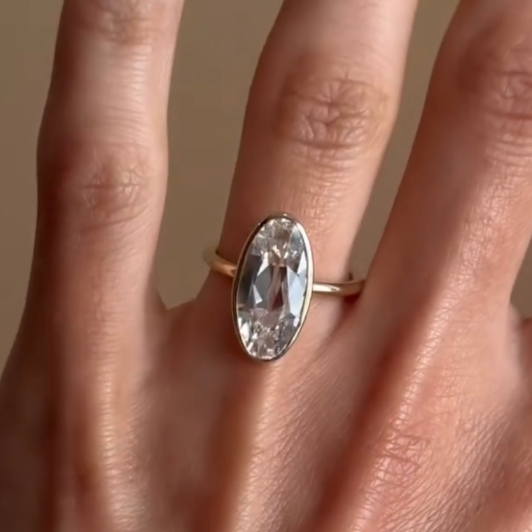 Bezel Setting Oval Cut Lab Diamond Solitaire Ring - view 2