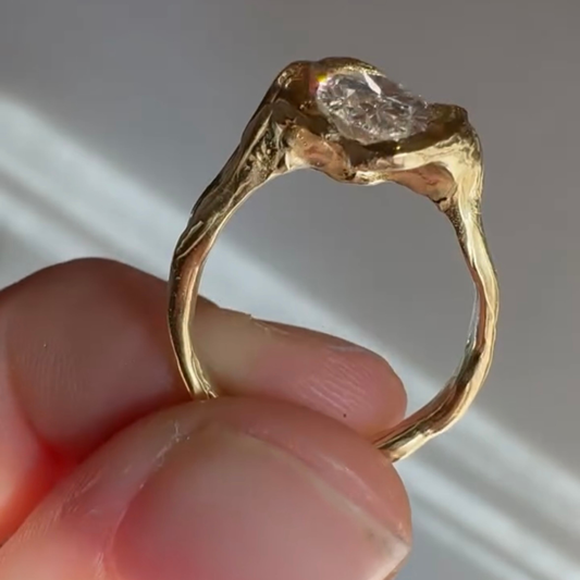 Oval Cut Moissanite Bezel Set Unique Style Solitaire Ring - view 3