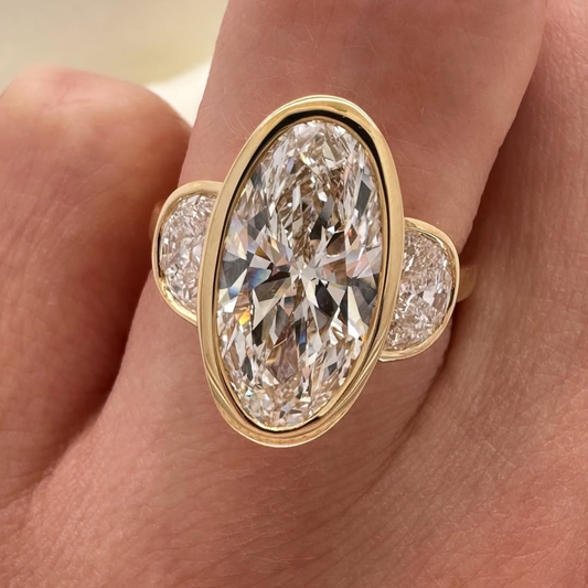 2.60 CT Iconic Oval Cut Moissanite Diamond Three Stone Bezel Set Engagement Ring Luxury Statement Jewelry