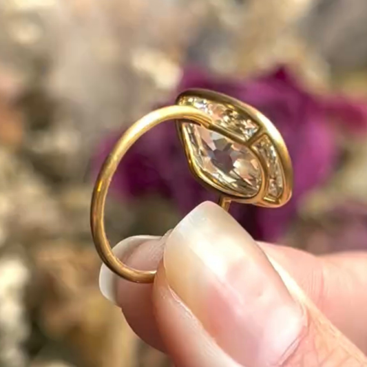 Cushion Rose Cut Moissanite Bezel Solitaire Gold Ring - view 3