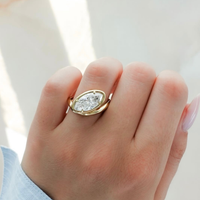 4.00 TCW Bezel Style Marquise Moissanite Diamond Solitaire Ring with Flowing Gold Wrap Band For Party