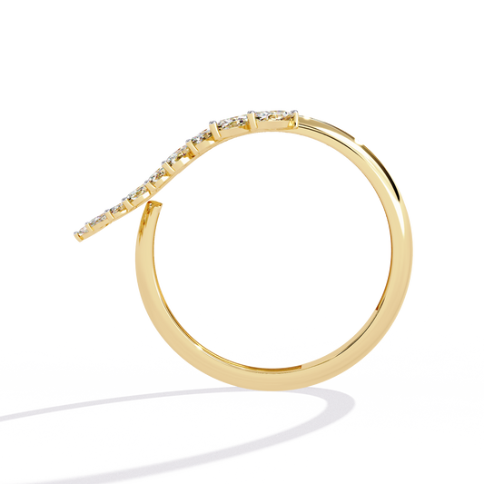 Marquise Cut Lab Leaf Wrap Ring with Yellow Gold Band - view 2