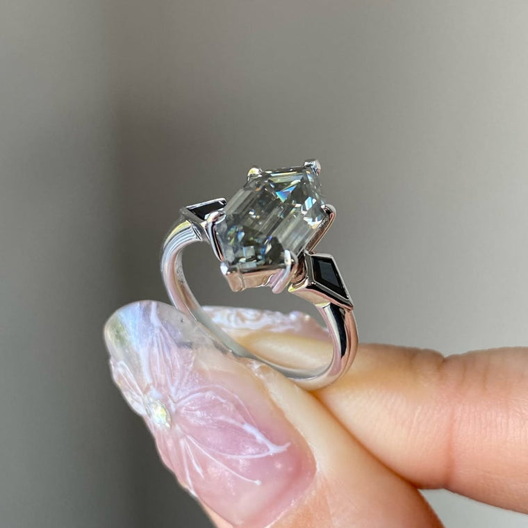 Antique Cut Moissanite Geometric Ring With Kite Side Stones - view 2