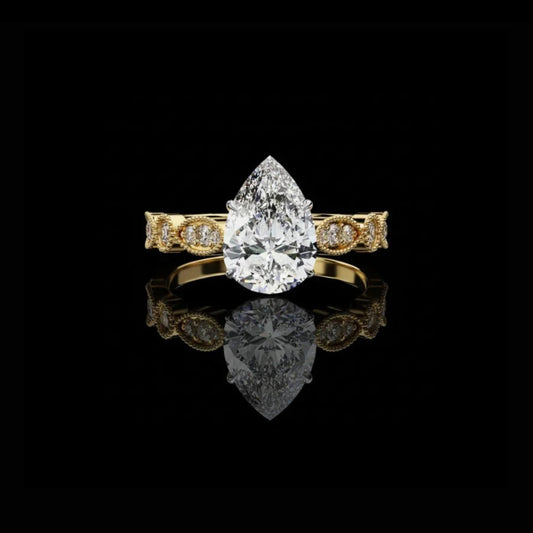 2.50 CT Blooming Pear Cut Lab grown Diamond Elegant Vintage Teardrop Ring