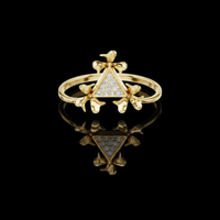 0.50 TCW Radiant Triangle Bloom Moissanite Diamond Ring with Pave Sparkle and Sculpted Gold Petal