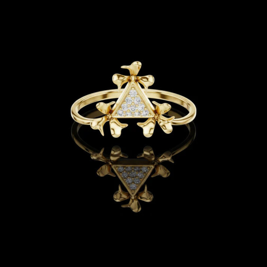 0.50 TCW Radiant Triangle Bloom Moissanite Diamond Ring with Pave Sparkle and Sculpted Gold Petal
