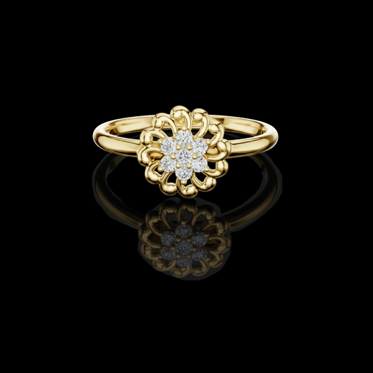 0.075 TCW Intricate Open Work Floral Design and Lab Grown Diamond Cluster Ring