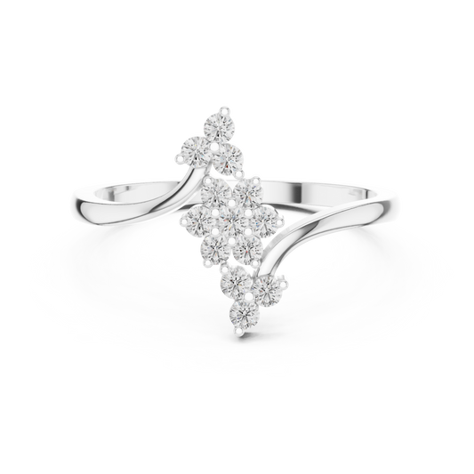 0.20 TCW Floral Cluster Moissanite Diamond Bypass Ring in Polished Gold Elegant Multi-Round Stone Statement Design