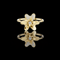 0.020 CT Floral Duo Ring with Petal Design and Lab Grown Diamond-Studded Bloom Accent