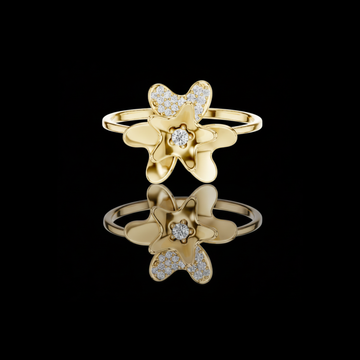 0.020 CT Floral Duo Ring with Petal Design and Lab Grown Diamond-Studded Bloom Accent