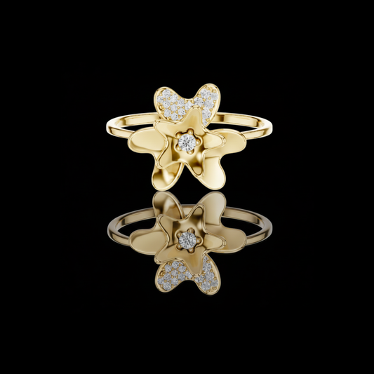 0.20 TCW Floral Duo Ring with Petal Design and Moissanite Diamond-Studded Bloom Accent