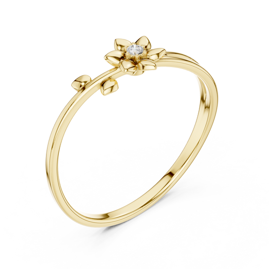 Minimalist Flower Ring with Round Moissanite - view 2