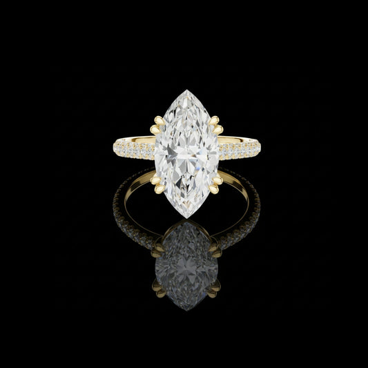 4.00 CT Couture Six Prong Marquise Cut Moissanite Diamond Ring with Brilliant Pave Band For Quiet Days