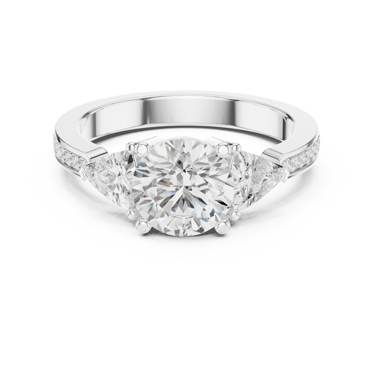 Round Lab Diamond Engagement Ring With Trillion Side Stone - view 3