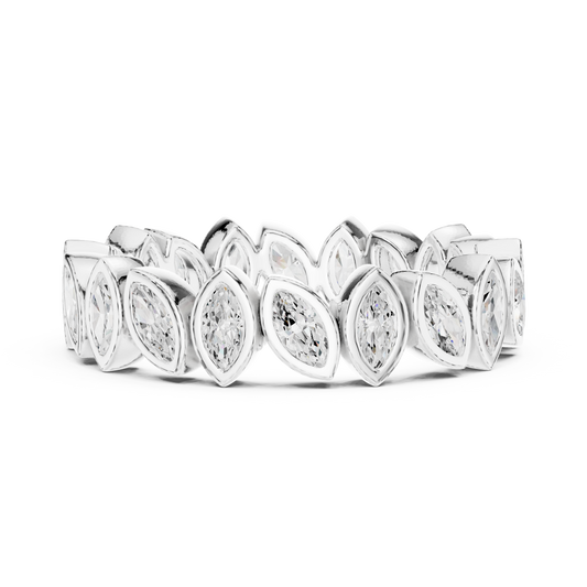 Bezel Set Leaf Marquise Cut Moissanite Eternity Wedding Band - view 3