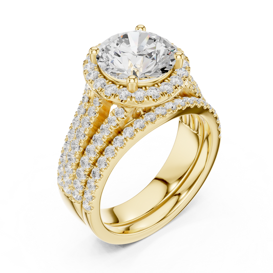 Round Halo Moissanite Ring with Triple Pave Split Shank Band - view 4