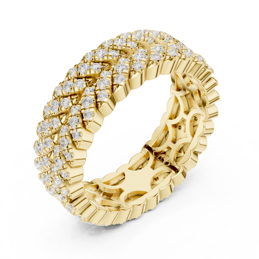 Round Cut Triple Row Woven Lab Diamond Eternity Band Ring - view 4