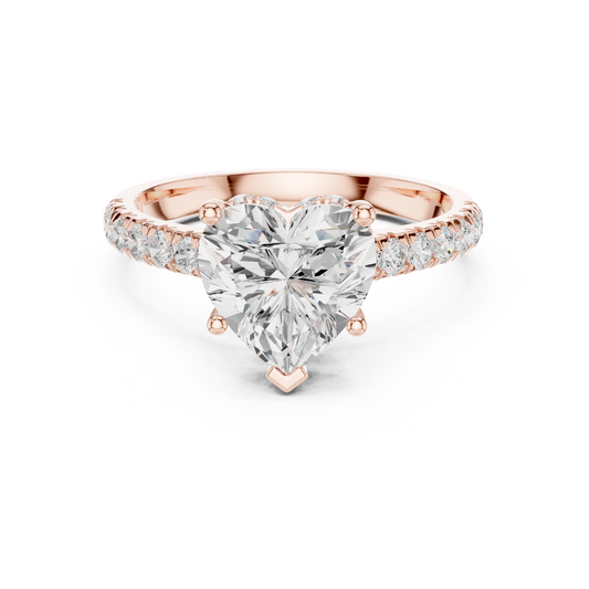 2.5 CT Romantic Heart Shaped Lab Grown Diamond Ring in Gold with Brilliant Pave Band For Her