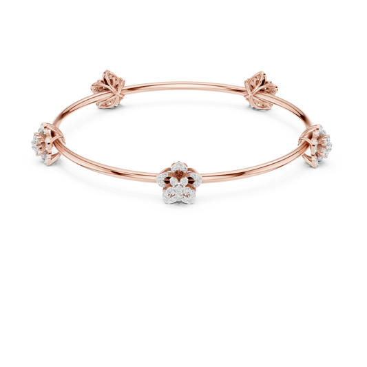 1.04 TCW Floral Diamond Accented Moissanite Bangle Bracelet with Sculpted Blossom Motifs