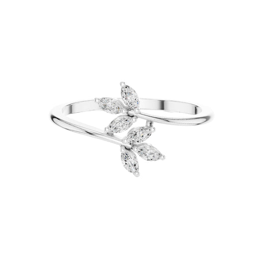 Marquise Lab Diamond Leaf Open Bypass Promise Ring - view 3
