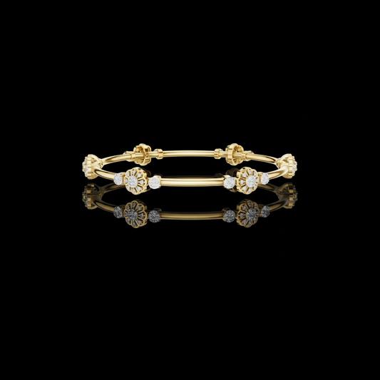 5.40 TCW Elegant Lab Grown Diamond Floral Bangle Bracelet with Intricate Bloom Motifs By Ivevar