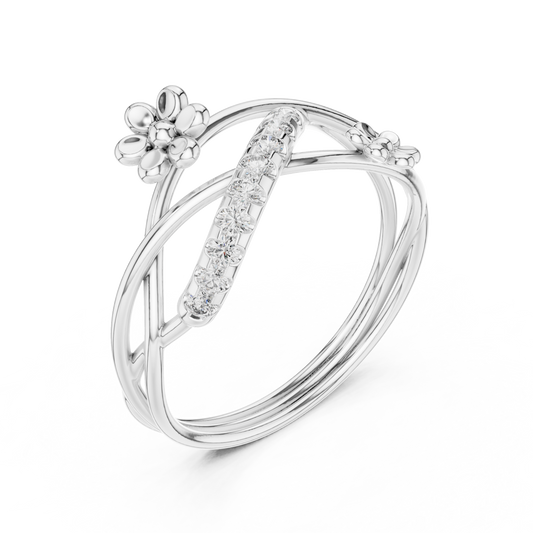 Twisted Pave Band Floral Inspire Moissanite Engagement Ring - view 4