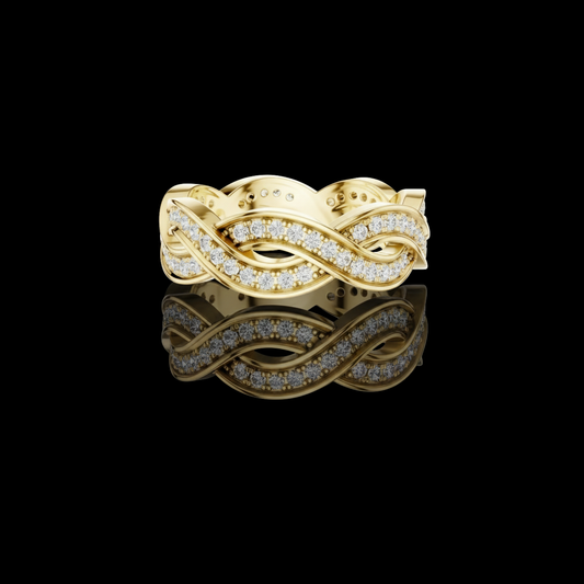 0.84 TCW Eternal Braided Infinity Pave Moissanite Round Diamond Band in Luxurious Gold